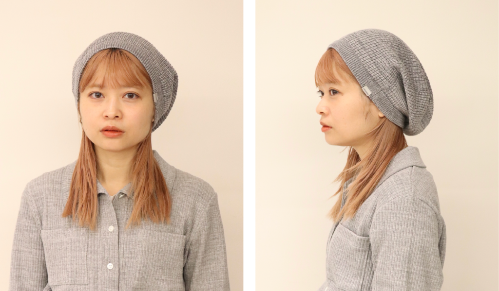 前髪あり、浅めの被り方