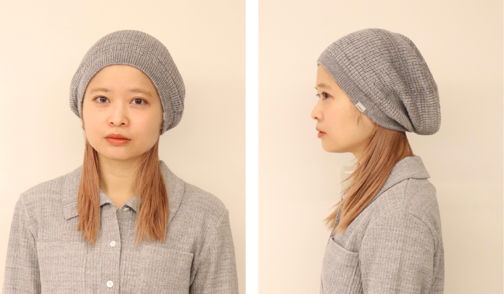 前髪なし、浅めの被り方