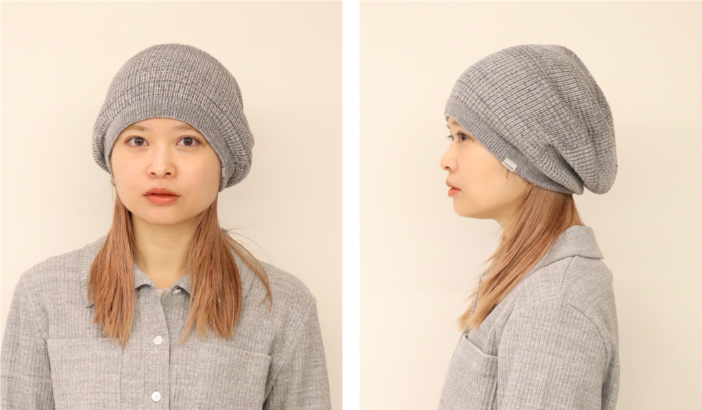 前髪なし、深めの被り方