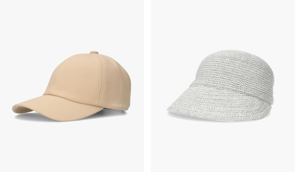 左は深めのキャップ、右はつば広めのキャップ